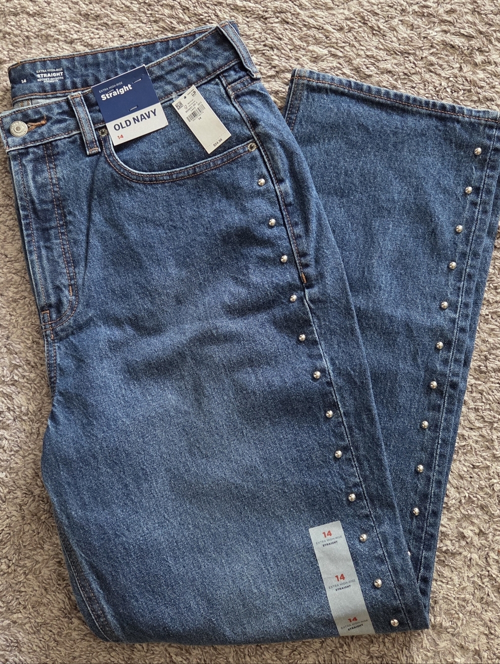 NWT Size 14 Old Navy Women's Studded Straight Jeans Extra High Rise